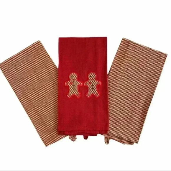 Table Runner Placemats  Towel Set Red Plaid Christmas Reindeer Motif - Picture 7 of 8